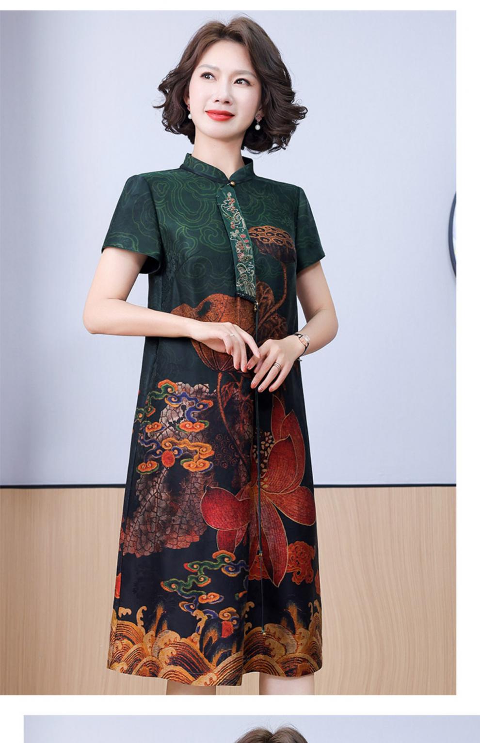 欧迪鸟品牌女装香云纱连衣裙刺绣红色真丝礼服喜婆婆小个子妈妈2022