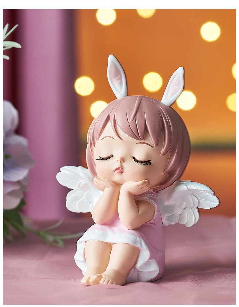 卡通ins风梦幻树脂小天使小摆件创意少女心生日礼物卧室书房小夜灯