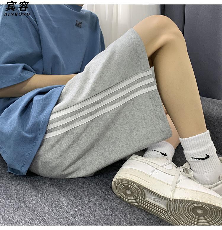 宾容夏季过膝直筒阔腿短裤女学生韩版宽松显瘦百搭ins高腰运动五分裤