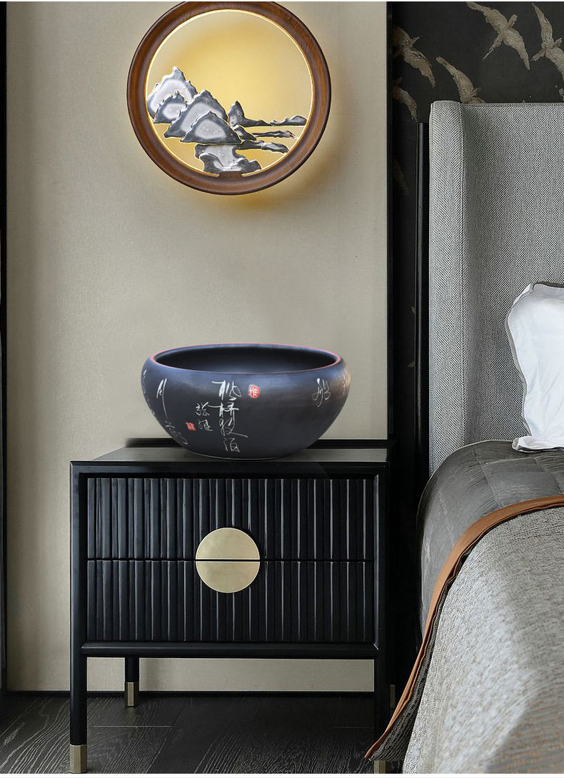 vieruodis景德镇陶瓷鱼缸新中式客厅养金鱼乌龟缸睡碗莲荷花盆槟榔钵