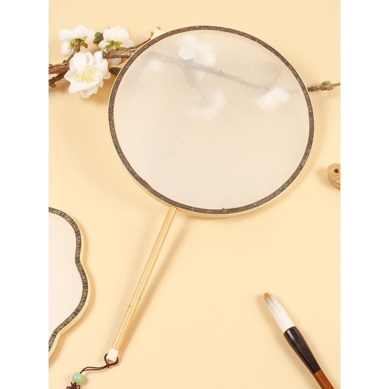 团扇空白竹框真丝空白团扇可书画绘画绢布素面扇子宫扇空白绢工笔扇