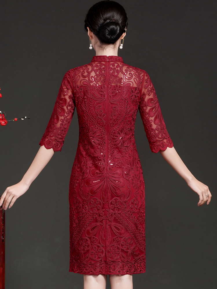 婆婆装婚礼服小个子喜婆婆婚宴装旗袍洋气夏季母亲女儿结婚礼服连衣裙