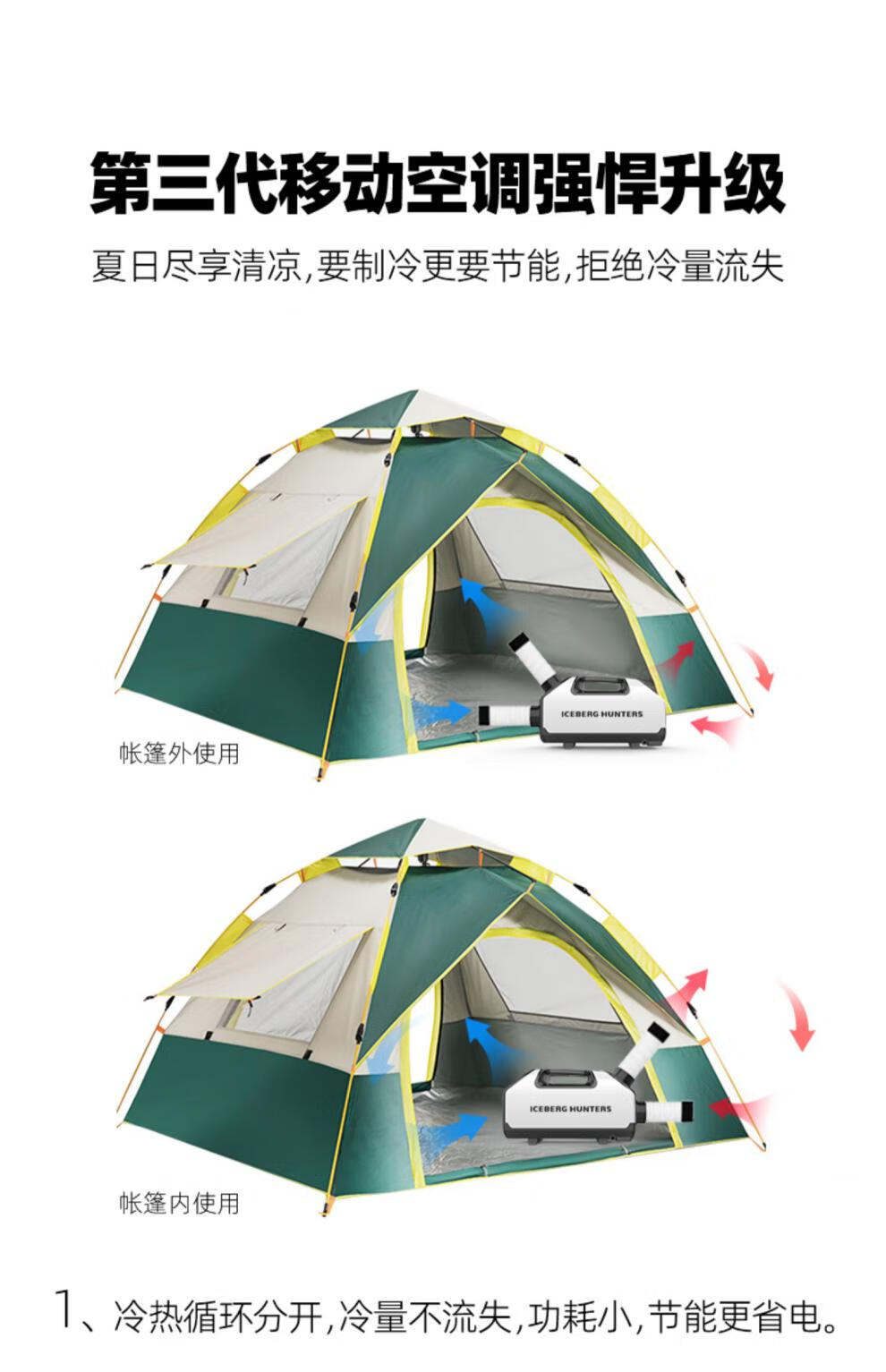 新升级移动户外便携式空调压缩机制冷变频露营帐篷驻车手持空调标配pd