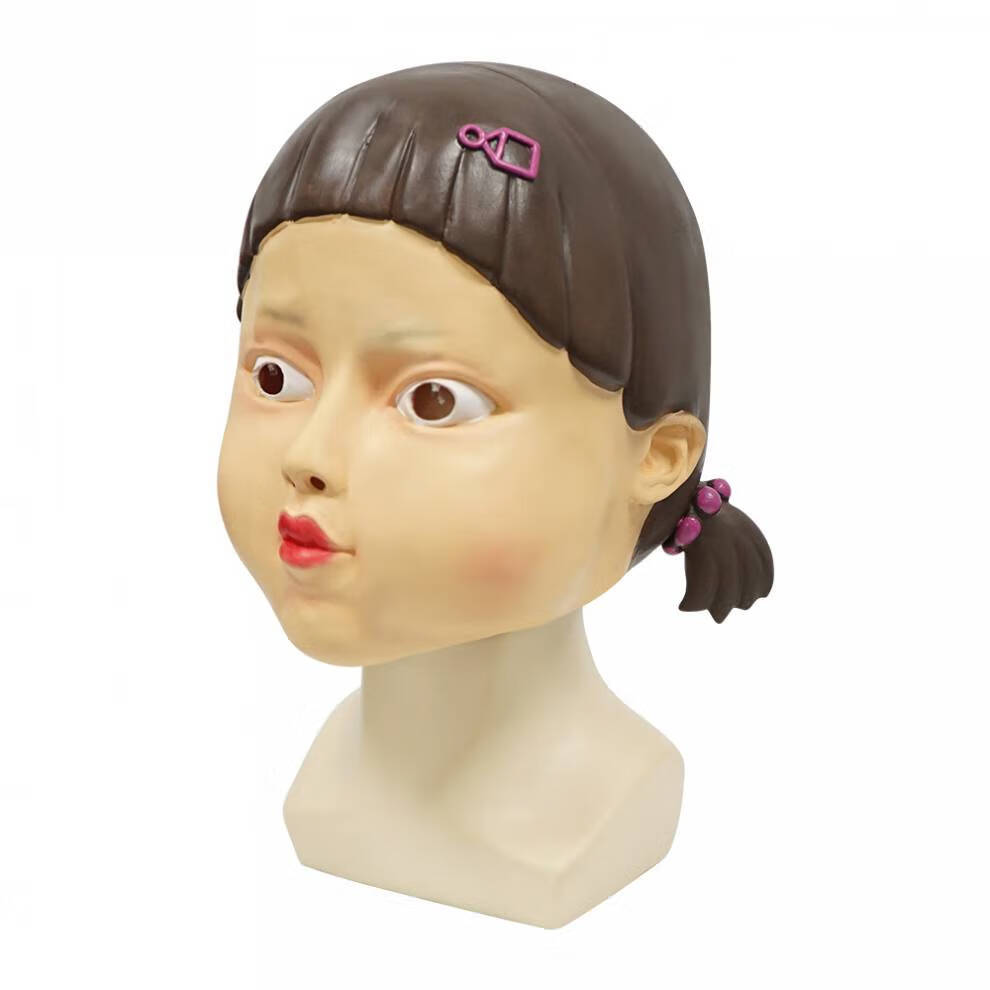 万圣节女孩木偶面具卡通人偶头套乳胶面具娃娃道具化妆舞会 发光木偶