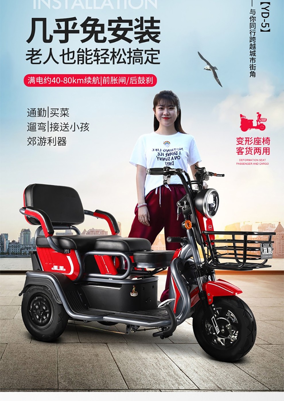 凤凰(phoenix)电动三轮车凤迪5家用迷你小型休闲代步车助力电瓶车接送