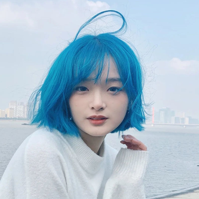 流行湖泊蓝潮色染发剂2021流行色天空蓝灰染发膏不沾头皮蓝灰色褪色剂