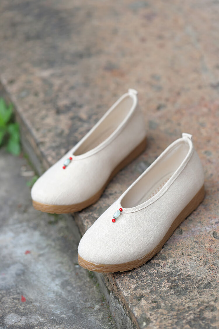七屿鹿中国风僧侣鞋女单鞋平底女休闲鞋老北京布鞋棉麻布一脚蹬复古