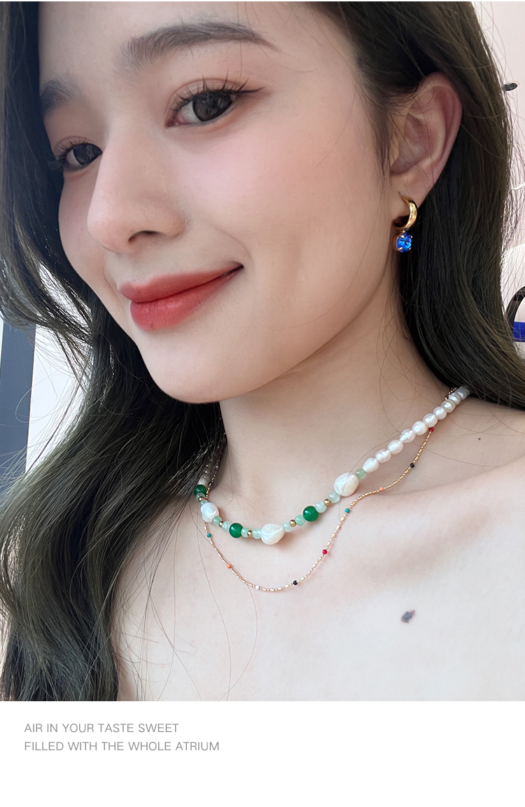 520礼物送女友iu李智恩同款复古巴洛克绿石珍珠项链双层叠带彩色串珠