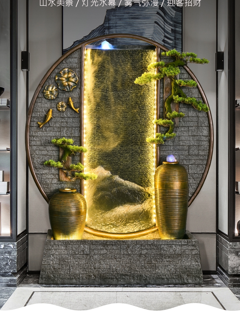 水幕墙流水景观客厅装饰办公室别墅庭院喷泉假山水景摆件落地中式af