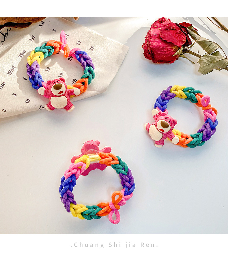 草莓熊情侣diy小皮筋送给女朋友男朋友diy编织皮筋手链手绳女手绳