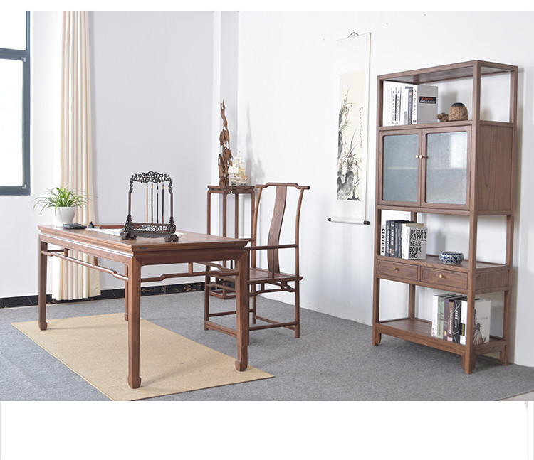 navcon新中式书案书法桌黑胡桃木书桌实木书案书画桌现代新中式老榆木