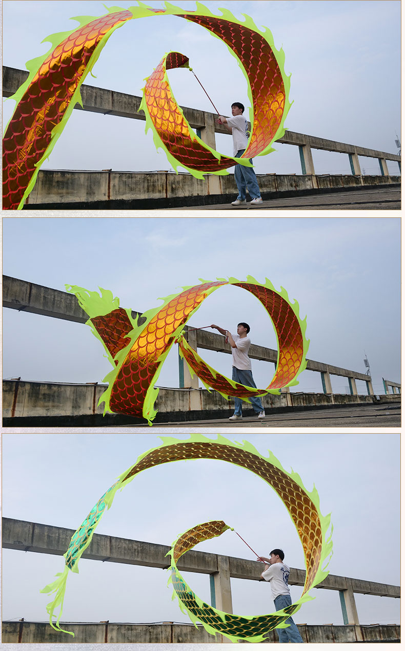 广场健身甩龙舞龙彩带甩彩龙彩条初学成人中老年烫金带球节目烫金红色