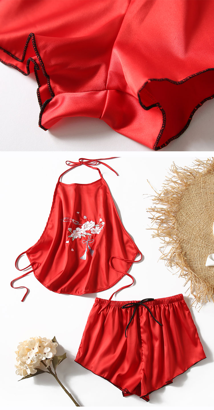 hkxn肚兜肚兜吊带女夏季性感古风刺绣内衣双层仿绣花背心红色套装花色