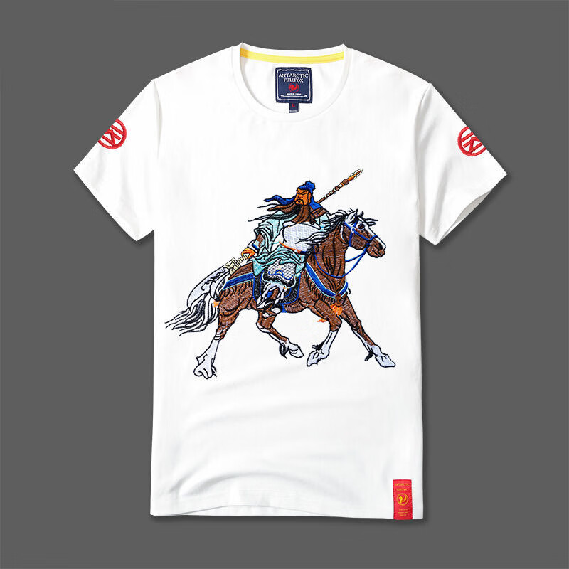 添光国服刺绣中国新疆棉t恤衫国潮刺绣短袖男中国风t恤半截袖男生衣服