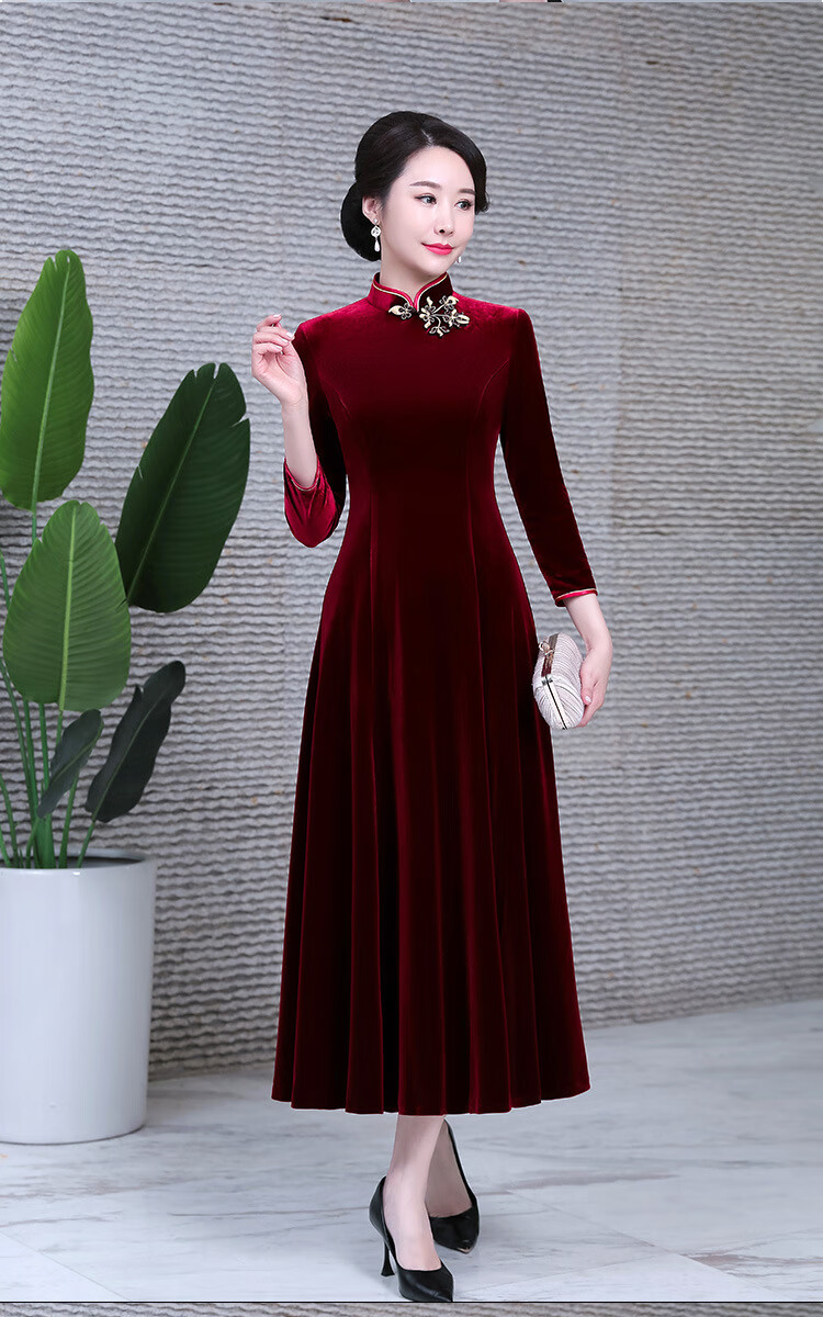 喜婆婆装婚礼服秋冬长袖中年旗袍嫁女儿子结婚妈妈穿的婚宴装高贵