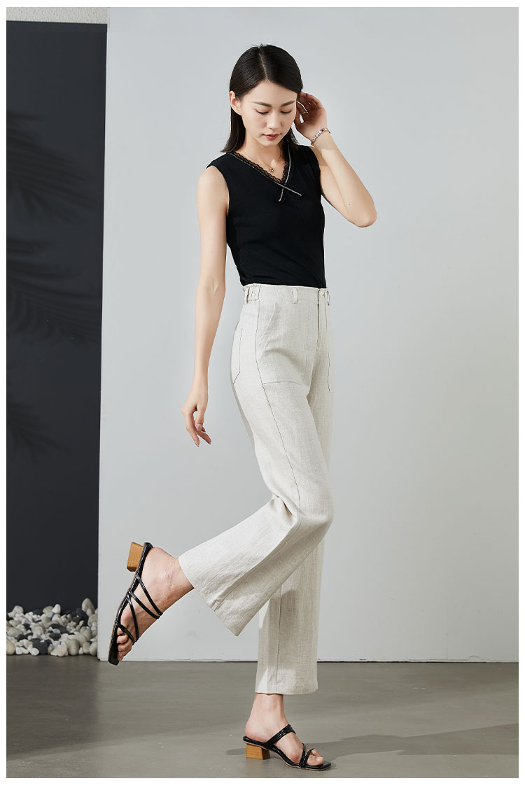 梦舒雅亚麻阔腿裤女棉麻女裤2022新款夏季薄款休闲裤高腰宽松九分直筒
