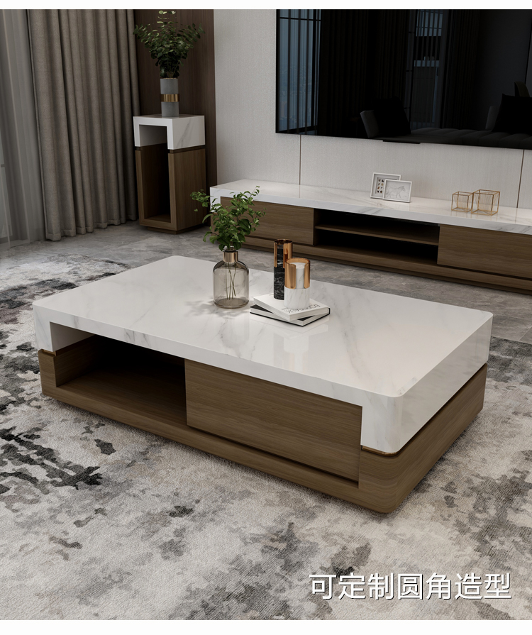 小米(mi)生态米家通用6015林氏木语 天然大理石茶几米兰灰爵士白