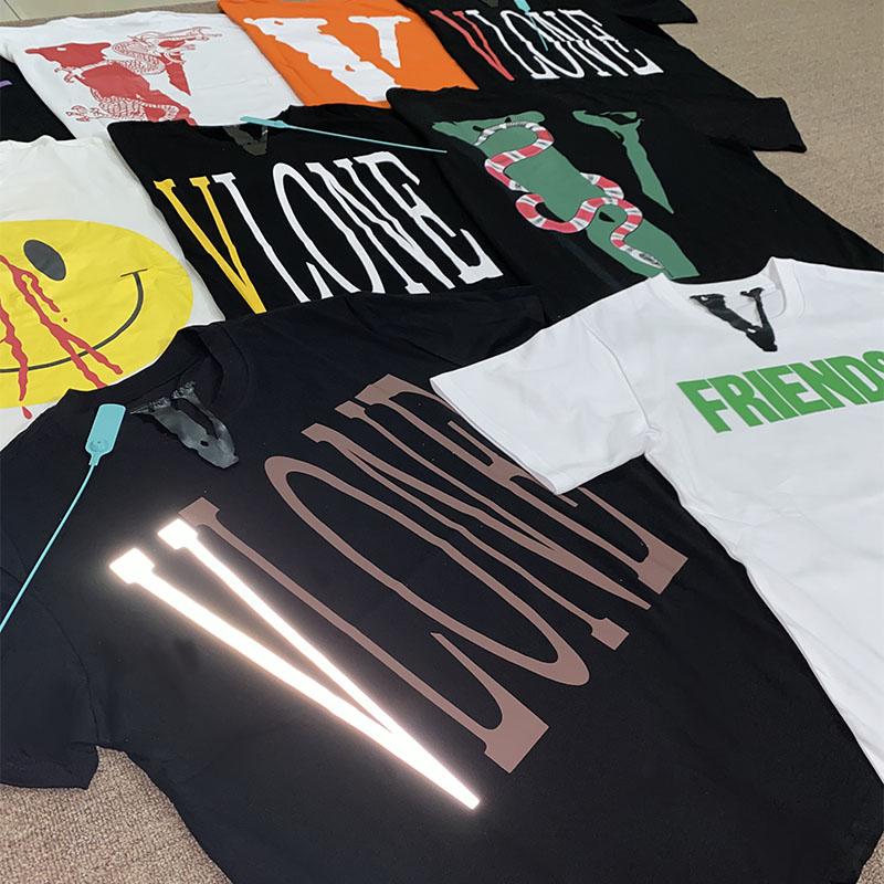 高街说唱嘻哈vlone短袖衣服男女p up大v t恤反光t 白红v 王一博同款 s