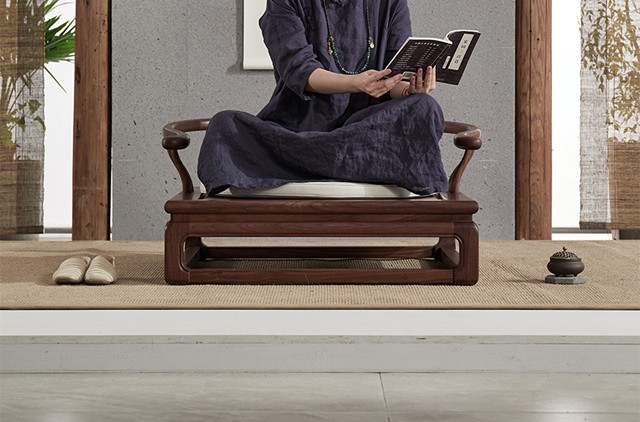 印青春新中式禅椅禅修椅禅意中国风盘腿冥想圈椅榫卯黑胡桃菩提椅打坐