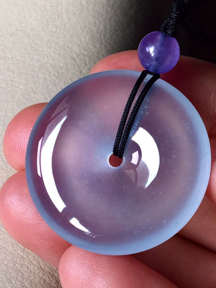 君呈 冰种翡翠平安扣玻璃种紫罗兰玉坠翡翠吊坠挂件18k镶嵌女款【图片