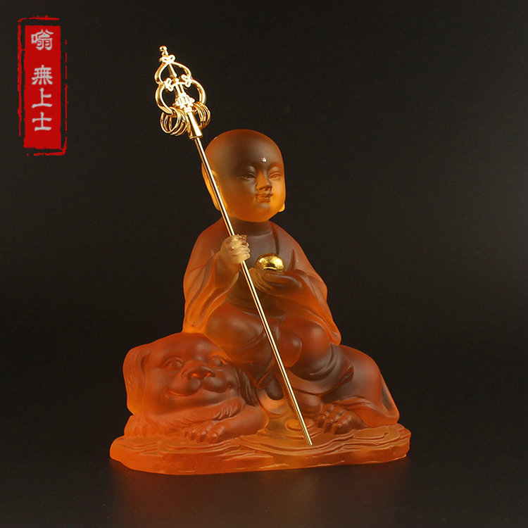 座骑地藏车摆件车饰仿琉璃平安童子萌版地藏结缘琉璃琥珀色坐骑小地藏