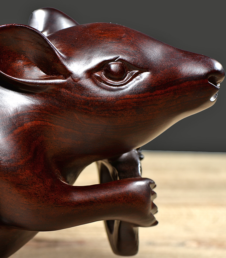 真趣堂 木雕老鼠摆件十二生肖鼠把件实木 金钱鼠客厅装饰红木 a款老鼠