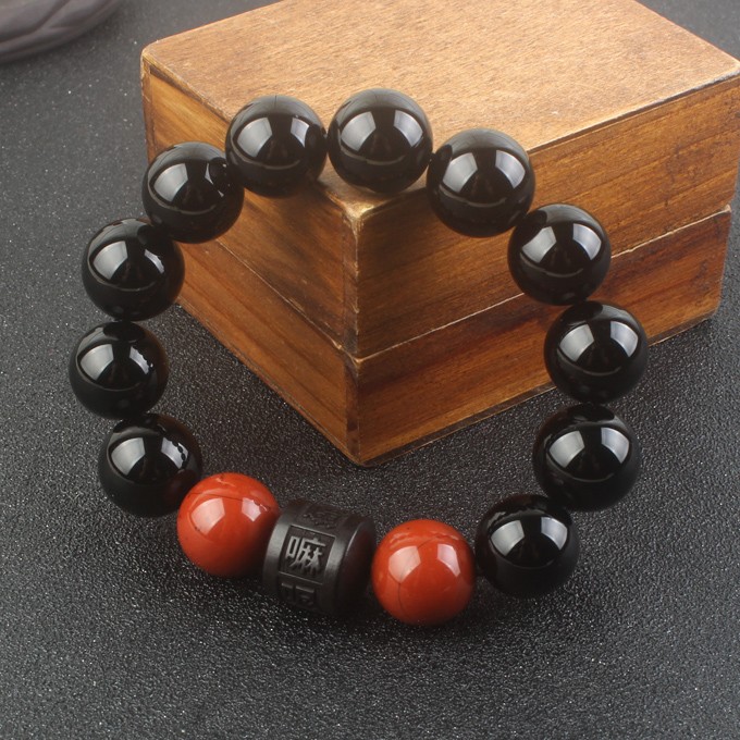 鹿朵5分透乌鸦血石男士手链d款6mm108颗