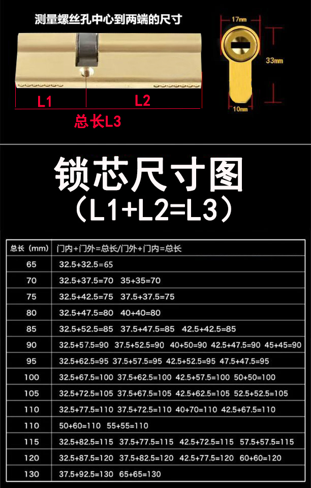 盗门锁芯铜大门锁芯出租房门锁芯全铜ab锁芯通用型75偏32542555mm通用