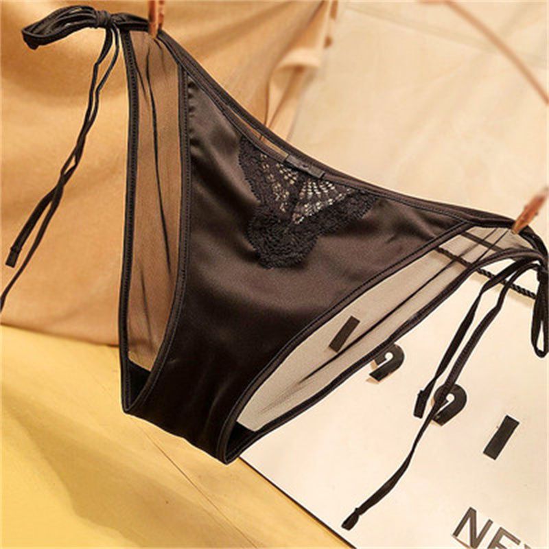 系带内裤女性感绑带系绳新品欧美女子镂空女士诱惑透气少女低腰酒红