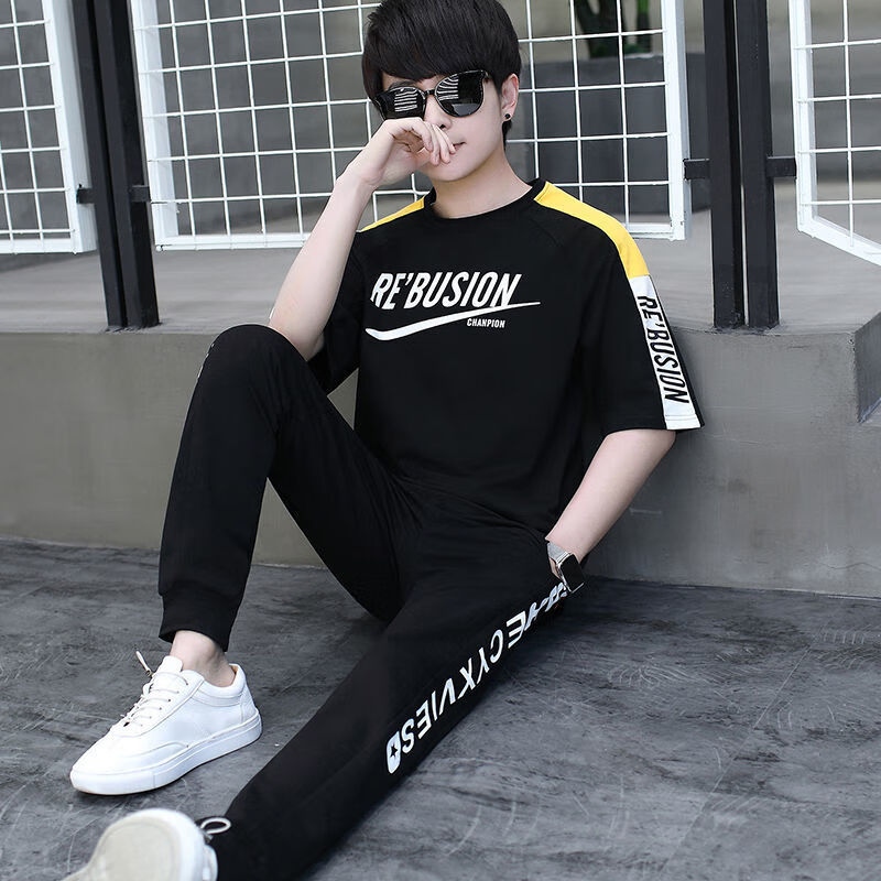 男孩潮流夏装1215岁大童短袖t恤13初中学生16青少年运动两件套装3035