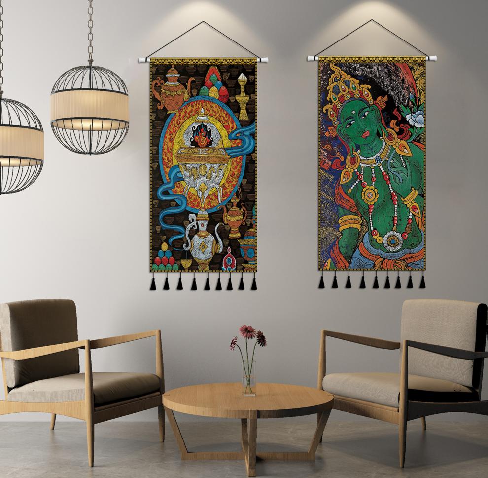 悠画民宿装饰挂毯少数民族藏族挂布客厅入户玄关藏式挂画布艺05宽40高
