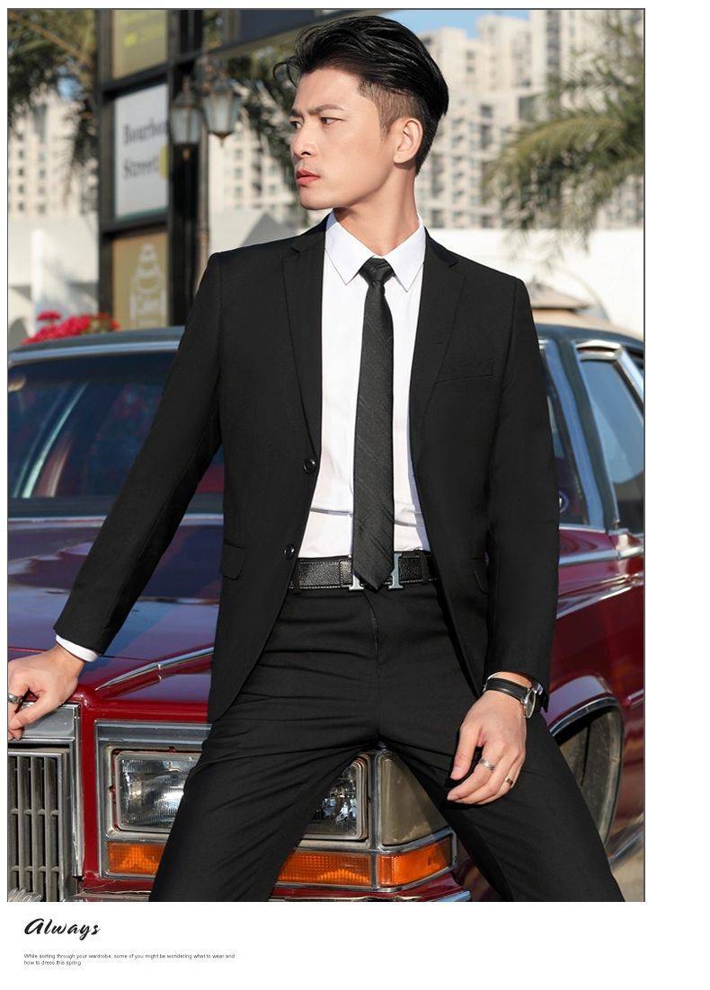 小西装外套男式男士小西服职业正装商务二扣黑色单西装西裤领带5xl