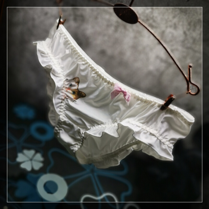 二次元日系甜美少女棉内裤女大码动漫低腰蕾丝可爱性惑胖次 杏白色