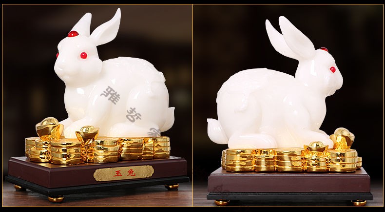 生肖玉兔摆件树脂工艺品兔子家居装饰品卧室摆设生日开业礼品 绿色