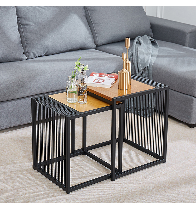 创意铁艺实木小方桌组合茶几边几角几简约小桌子咖啡桌时尚方几复古