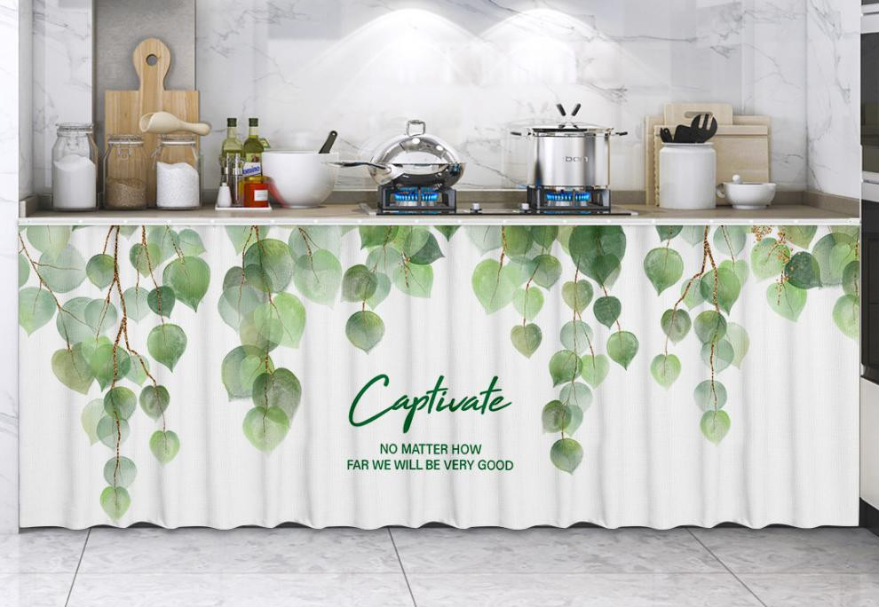 橱柜遮挡帘厨房柜子防水防尘门帘滑轨布帘魔术贴杂物遮丑帘子 北欧