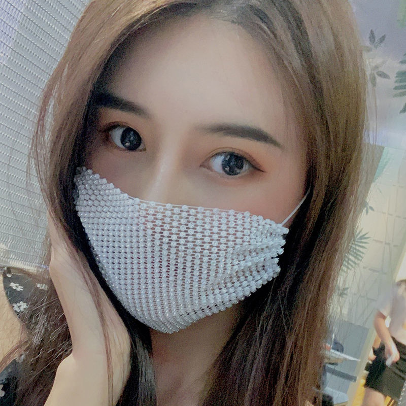 带钻口罩夏季薄款时尚带钻口罩女网红同款镶钻闪光水钻口罩网格亮钻
