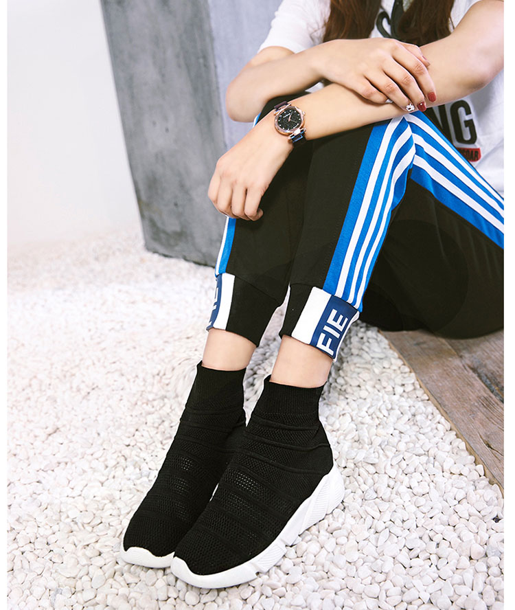 波鞋女高帮弹力袜子鞋019韩版红鞋袜鞋春连袜靴迷彩黑35