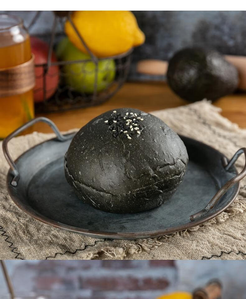 黑色墨鱼汁汉堡 供餐厅汉堡店网红多彩色汉堡面包胚双层早餐半成品