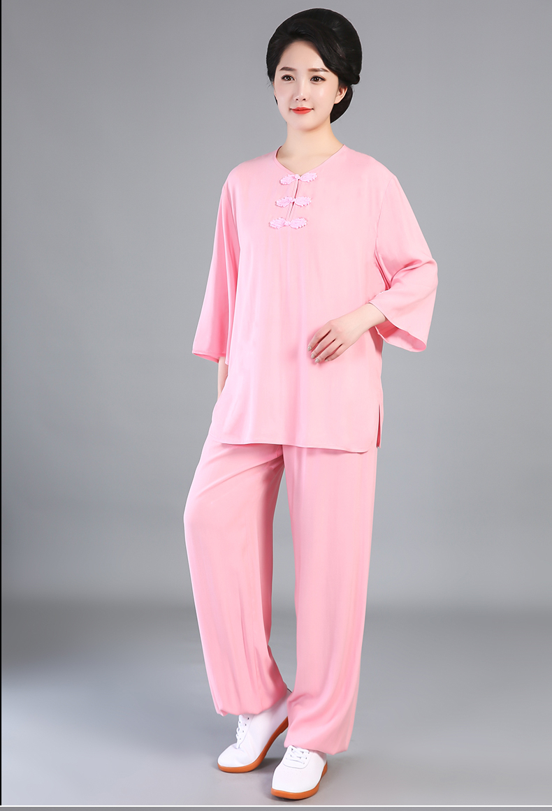 太极服短袖上衣太极服夏季七分袖 棉绸中袖太极服夏季薄款练功服太极