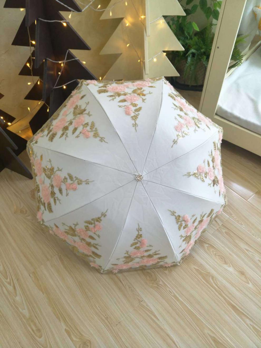 cnmr花雨伞三折公主雨伞蕾丝花边太阳伞防晒女士刺绣双层黑胶遮阳伞