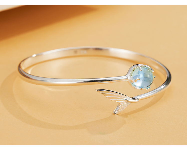 铭闽s990银人鱼的眼泪银手镯女银镯时尚足银年轻款七夕礼物饰品 c01