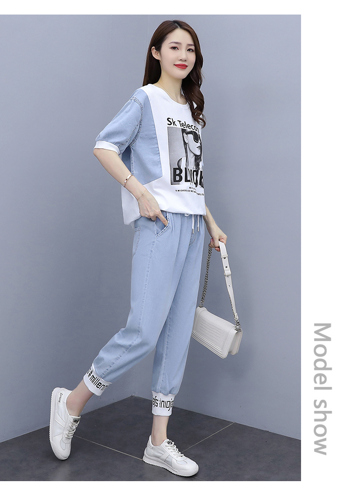 支持国货安踏牛仔裤套装女秋季2021年新款早春秋时尚减龄休闲运动服