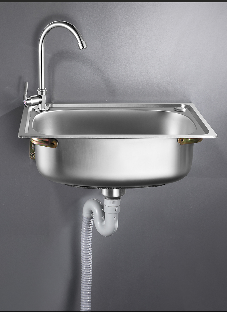 不锈钢水槽小单槽厨房简易洗菜盆洗碗池洗手盆水池单盆挂墙带支架08薄