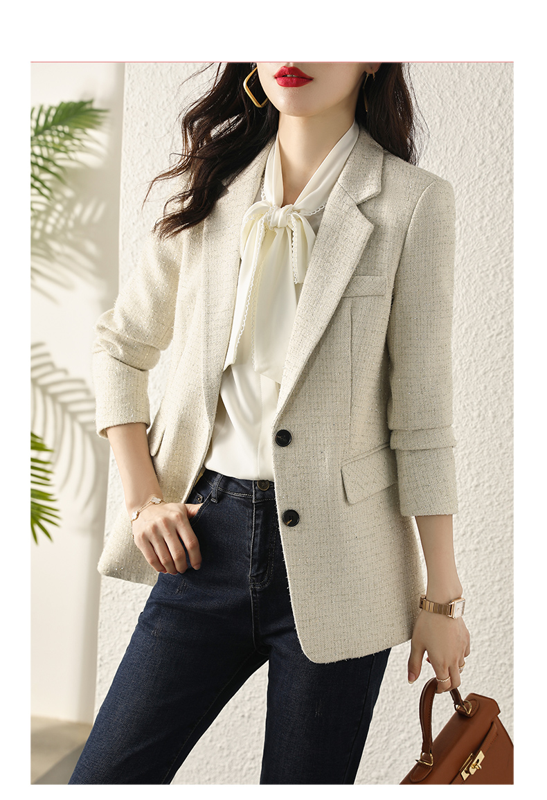 怡情姿轻熟风杏色小西装小香风名媛西装外套女2021年秋季新款高级感
