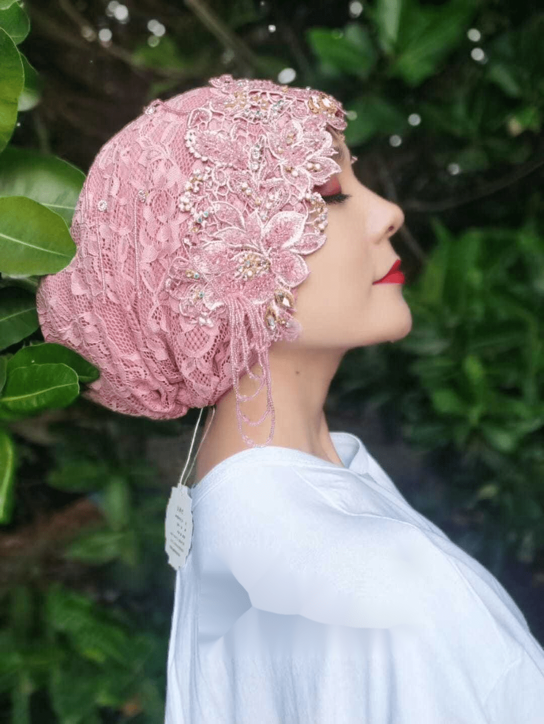 倩绣菲回族女人的套头纱巾包头帽迪拜头巾帽纱巾帽子夏回盖头套头蕾丝