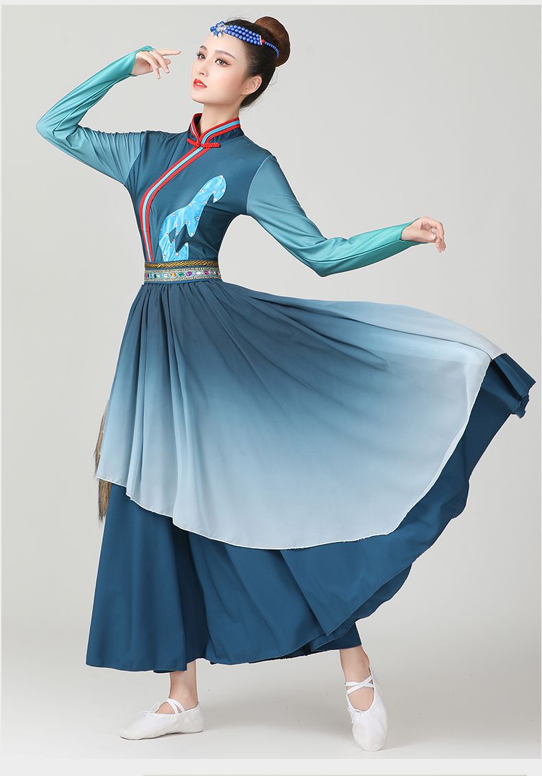 buzraur藏族服装女全套舞蹈身民族舞蹈服蒙古舞练习演出广场舞大摆裙
