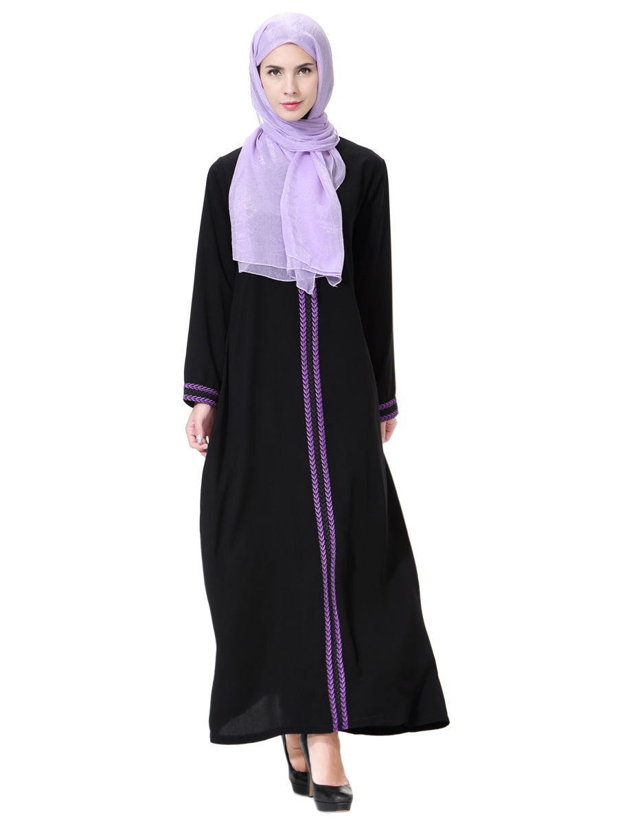 沙特阿拉伯服装新款女士少数民族服大码长袍绣花长裙修身棉 灰色 s