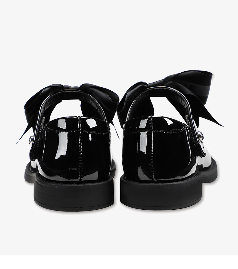 百丽童鞋儿童公主鞋蝴蝶结单鞋秋季新款学生黑皮鞋女童玛丽珍鞋子黑色