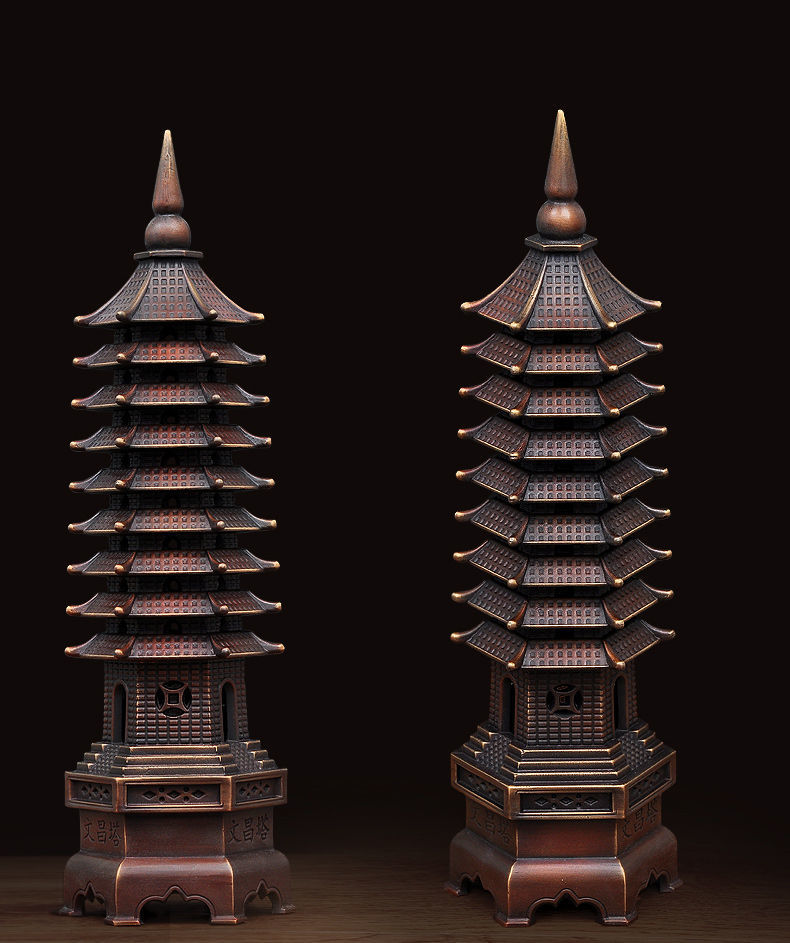 紫铜色风水文昌塔摆件9层13层学业事业书房办公室桌装饰品 紫铜色 6寸